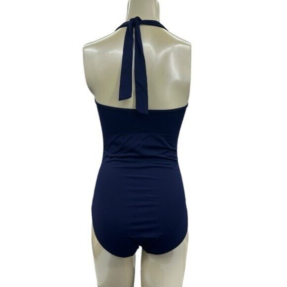 Tommy Bahama Women's 10 Swim Suit One Piece Halter Navy Blue Retro Slimming - Picture 6 of 11